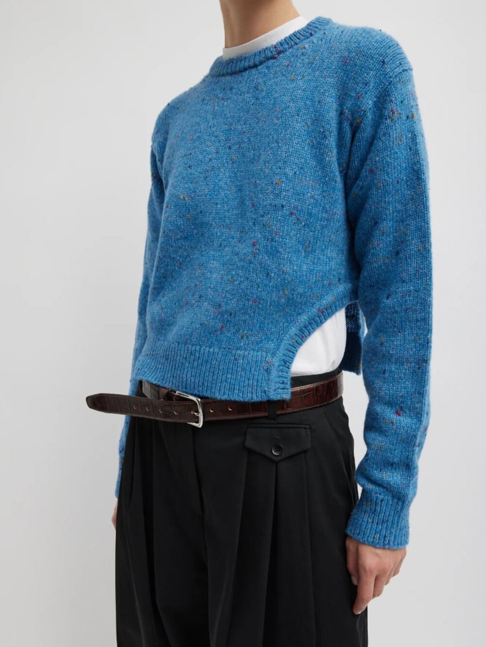 Tibi - Confetti Shrunken Crewneck Pullover in Blue Multi - S